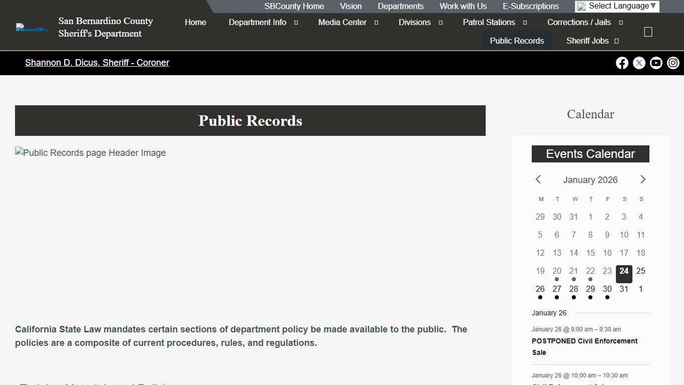 Public Records – San Bernardino County Sheriff's Department